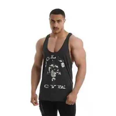 Golds Gym Workout Sport Print Vest Tee Mens Size L Charcoal Marl • £12.99