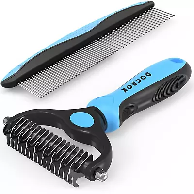 Pet Grooming Brush And Metal Comb Combo Cat Brush Dog Brush For Shedding  Blue • $10.82