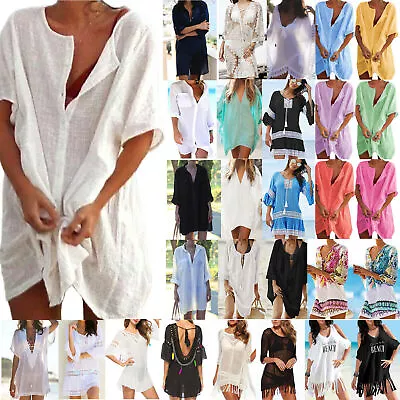 $20.89 • Buy Women Summer Beach Bikini Cover Up Sarong Shirt Loose Dress Swimwear Top Blouse