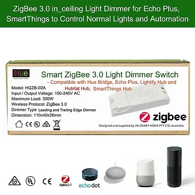 $51 • Buy  Echo Plus Hue Bridge Compatible Smart ZigBee Inline Light Trailing Edge Dimmer