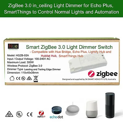  Echo Plus Hue Bridge Compatible Smart ZigBee Inline Light Trailing Edge Dimmer • $45.90