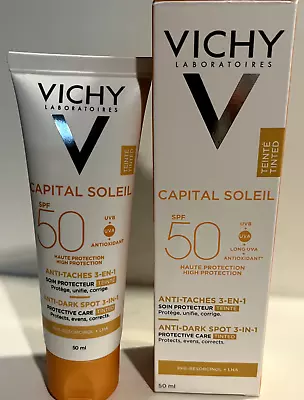 VICHY CAPITAL SOLEIL ANTI-DARK SPOTS SPF50 3 IN 1 TINTED SUN PROTECTION 50ML New • $27.45