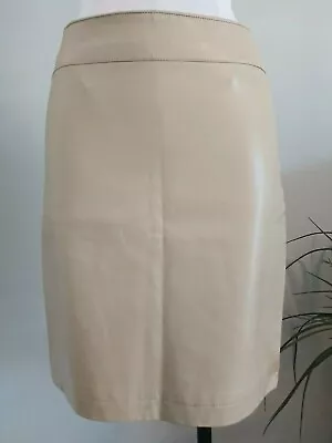 MAX EDITION Women's 8 Beige Vegan Leather Lined Skirt W Side Zipper NWT $98.00 • $10.23