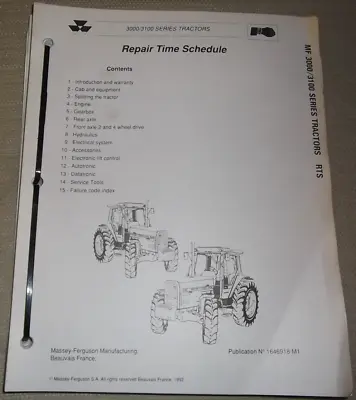 Massey Ferguson 3000 3100 Series Tractor Repair Time Schedule Manual • $24.99