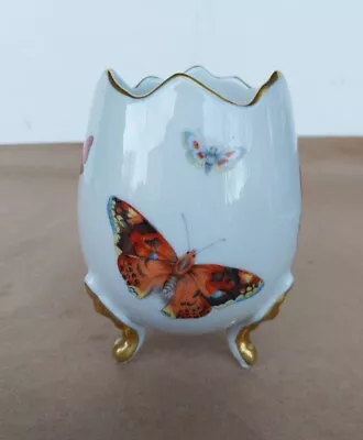 VTG Limoges J France 3 Footed Egg Cup Vase Gold Gilt Hand Painted Butterflies • $24.95