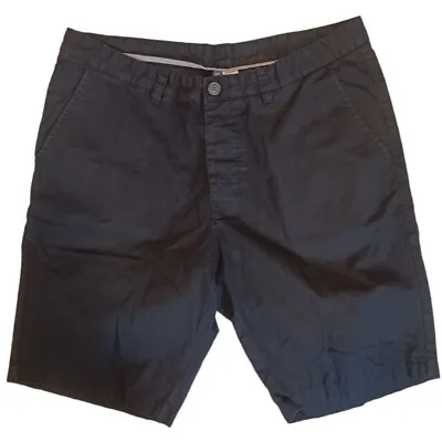 DIVIDED H&M 34 Flat Front Button Up Shorts Casual Belt Loop Black Slash Pockets • $16.95