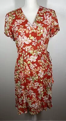 J Jill Orange Floral Ruffle Wrap Womens Petite Small Dress  • $14