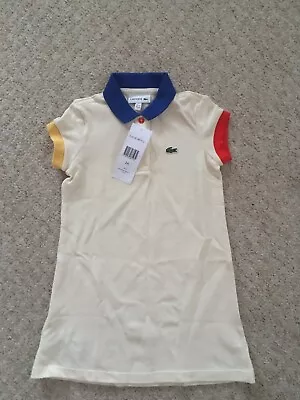 BNWT Lacoste Girls Multicoloured Polo Shirt Dress Size 2 Years Short Sleeve • £44.99