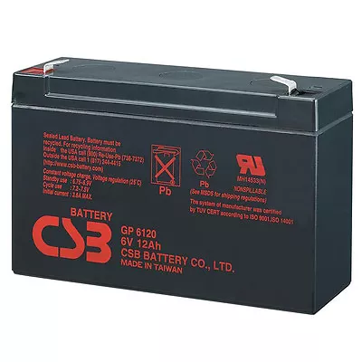 CSB GP 6120 F2 Rechargeable Sealed Lead Acid Battery 6V 12Ah GP6120F2 SLA • £27.95