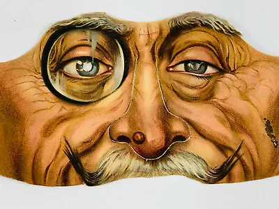Antique German Halloween Die-Cut Embossed Man Mask Mustache Monacle • $99.99