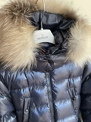 £500 • Buy Girls Moncler Puffer Coat Luxurious  Real  Blue Fox Fur Hood With Original Tags!