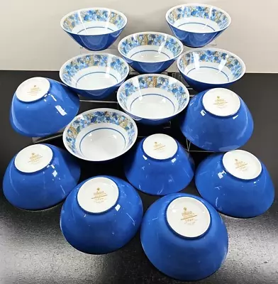 14 Mikasa Ultramarine Blue Mode Fruit Dessert Bowls Set Vintage Floral Japan Lot • $266.87