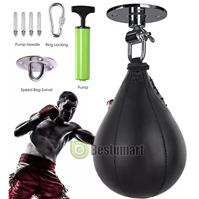 Speed Ball Boxing Leather MMA Muay Thai Training Punching Bag With Swivel & Pump • $28.71