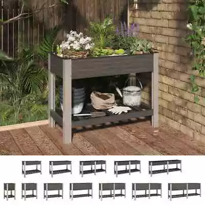 Garden Raised Bed With Shelf WPC Grey Plant Flower Box Multi Sizes VidaXL • £170.99