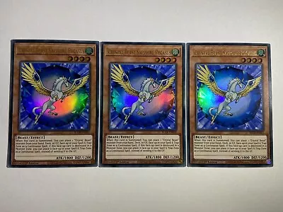 3 X YuGiOh Crystal Beast Sapphire Pegasus BLCR-EN053 Ultra Rare 1st Edition Set • £1.30