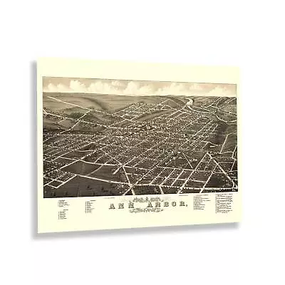 1880 Ann Arbor Michigan Panoramic View Map Poster Wall Art Print • $39.99