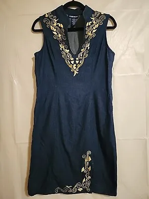 Vintage Forenza Sleeveless Embroidered Cotton Denim Dress Size 10 EUC • $8