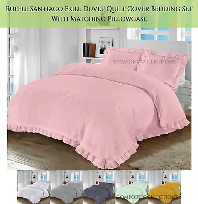 Ruffle Santiago Frill Duvet Quilt Cover Bedding Set Matching Pillowcase KING • £17.99
