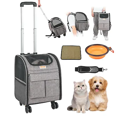 VEVOR Cat Carrier With Wheels Rolling Pet Carrier With Handle 18 Lbs Grey • $45.99