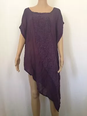 KAI MOON | Women's Tunic  Sheer Cotton Woven Center Purple Short Sleeve Size S/M • $68.80