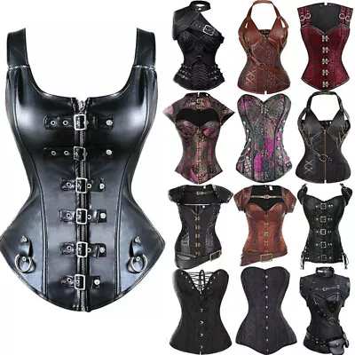 Women's Steampunk Faux Leaher Gothic Waist Training Corset Sets Cosplay Bustier • $25.79