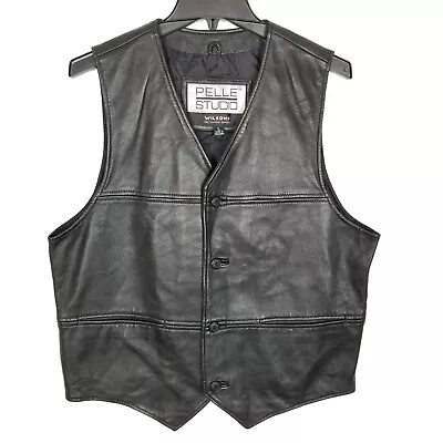 Pelle Studio Wilsons Leather Vest Size L Black Sleeveless Jacket Button Up Biker • $33.99