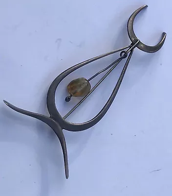 Vintage Ed Wiener Style Modernist Sterling Silver Dangle Stone Pin Brooch • $275