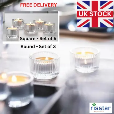 £8.99 • Buy Glass Tea Light Holders✅️IKEA Tea Light Candle Holders Round/Square✅️set Of 3or5
