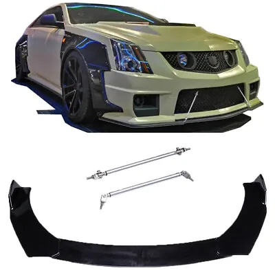 $69.04 • Buy Gloss Black Front Lip Spoiler Splitter+Strut Rods For Cadillac CT4 CT5 CTS CTS-V