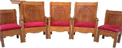 Vintage Solid Oak Church Pulpit Chairs With Cushions Lot Of 5 • $1999