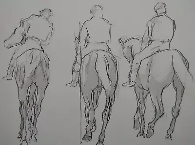 Pencil Drawing After Edgar Degas Of Three Jockeys On Horseback • £29.99