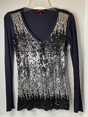 $26.95 • Buy ROCK & ROLL COWGIRL Women's Size M Navy Blue Sequined, V-neck Henley Top, NWT
