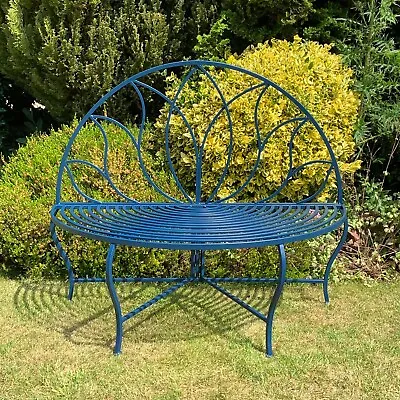 Blue 2 Seater Bench Garden Furniture Outdoor Metal Seat Patio Chair • £129.99