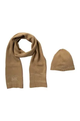 Michael Kors Stud Stripe Hat Scarf Set Camel Silver Retail Price $88 New • $23.99