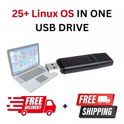 64GB USB Drive With 25+ Linux OS: Live Run/Install Ubuntu Mint Kali Tails+ • £19.99