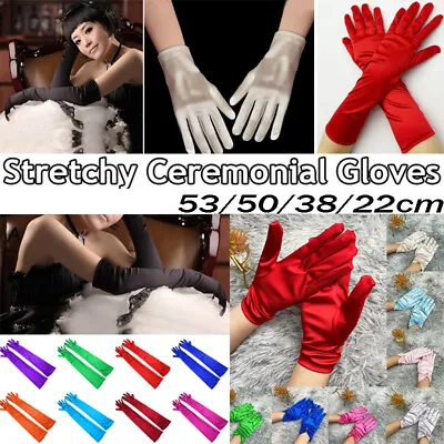 Womens Satin Evening Gloves Long/Short Party Dance Elbow Length Opera Gloves US • $3.40