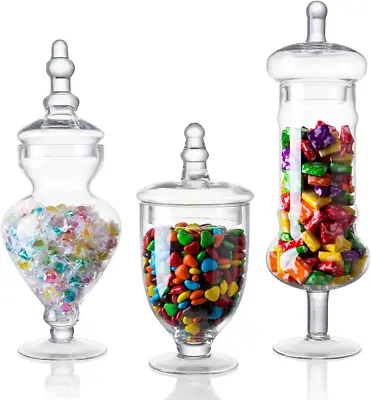 £55.31 • Buy Set Of 3 Clear Glass Apothecary Jars, Decorative Weddings Candy Buffet Display E