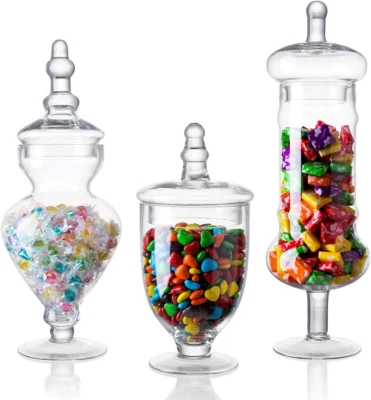 £55.31 • Buy Set Of 3 Clear Glass Apothecary Jars, Decorative Weddings Candy Buffet Display E