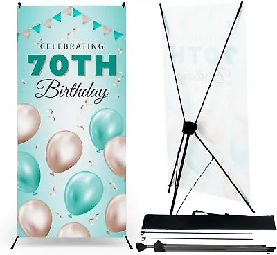 70th Birthday X-Banner/Retractable Sign Adjustable Stand UV & Water Resistant • $64.99