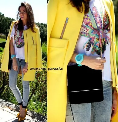 A505 Zara Woman Coat With Pockets Yellow Lemon Zips Blazer Jacket Small - S • $139.99
