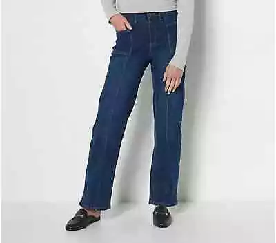 Denim & Co. Easy Stretch Jeans W/Seam Details-Deep Indigo-Reg 12 A455564 NEW • $14.44