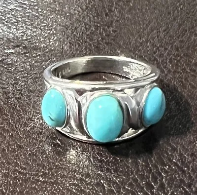 Vtg. Sterling Silver 925 Three Stone Turquoise Ring Size 7 • $31.99