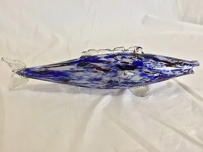 Vintage Murano Glass Fish 14.5 Inch Long (37cm) Multicoloured Blues (B1-09) • £16.95