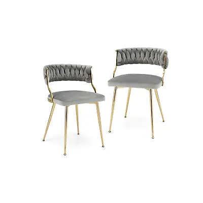 Set Of 2 Velvet Dining Chair With Metal Legs And Woven Back • £151.03