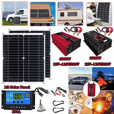 6000W 4000W Inverter 400W Solar Panel Kit Solar Power Generator Home Grid System • £58.03