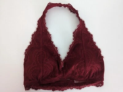 £12.50 • Buy GILLY HICKS Dark Red Halter Neck Lace Bralette Removable Pads Small BNWOT 