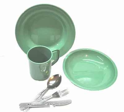 £9.90 • Buy 1 Person Camping Picnic Dining Set Plate Mug Bowl And Cutlery Green Plastic