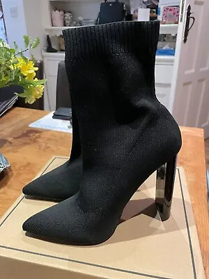 £25 • Buy Asos DESIGN Black Sock Knit Heeled Boots UK5