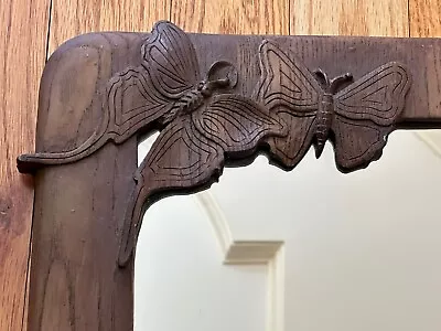 RARE Vintage Carved Butterfly Oak Look Frame Wall Mirror 21” X 15.75” • $65