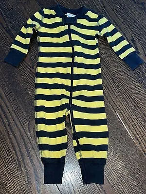 Baby Boys Hanna Andersson Yellow Black Striped Sleeper Pajamas 60 3-6 Months • $13.99